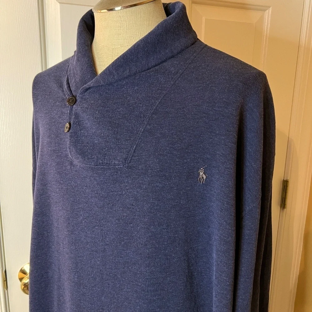 GUC Men s Polo Ralph Lauren Pullover Shawl Neck Sweatshirt in Navy Heather 3XL